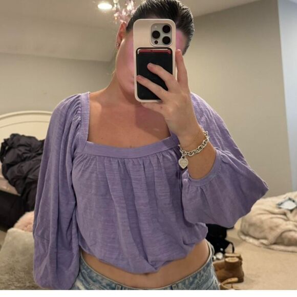 Free People Square Neck Balloon Sleeve Top - Picture 1 of 4